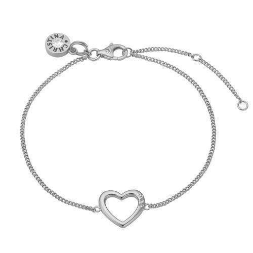 Image of Christina Collect 925 sterling sølv Open Heart Fin kæde med et åbent hjerte med 4 hvide topazer, model 601-S10